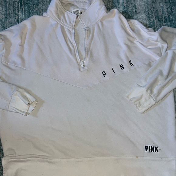 CLASSIC PINK GREEN AND WHITE QUARTER ZIP LIGHT SWEATSHIRT - Picture 1 of 5